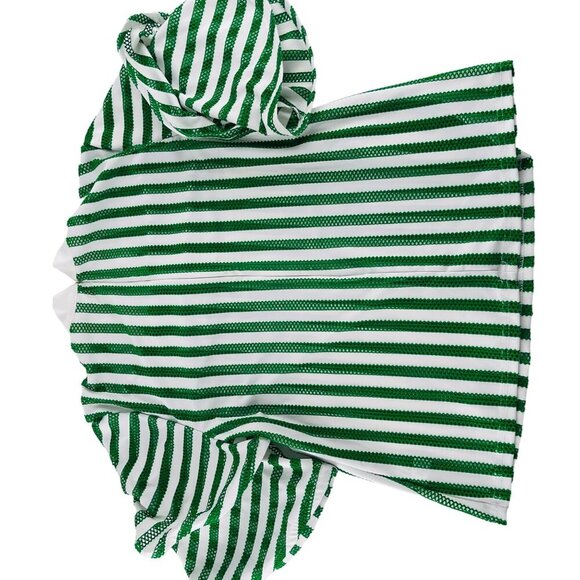 Kaktus Womens Green & White Striped Mesh Top With Flutter Sleeves Size XL - Picture 6 of 7